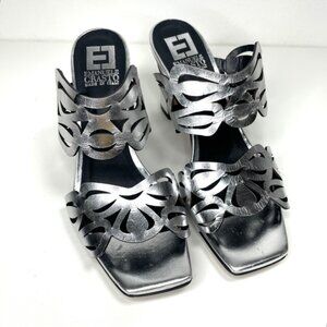 Emanuele Crasto Silver Leather Heeled Sandals Sz 9